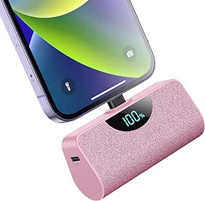 Small Portable Charger for iPhone 5200mAh, 20W PD Fast Charging Power Bank, LCD Display Mini Battery Pack Portable Phone Charger Compatible with iPhone 14 Pro Max/14/13/12/11/XR/X/8/7/6,Pink