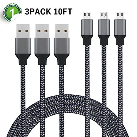 Micro USB Cable, Xcords 10ft Extra Long USB to Micro USB Android Charger Cord, High Speed Charging Cable for Android Smartphones, Tablets, MP3 and More(Carbon Black)