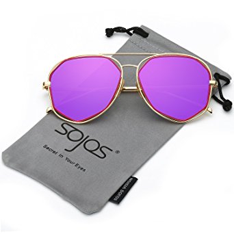 SojoS Fashion Metal Frame Flat Mirrored Lens Sunglasses SJ1004