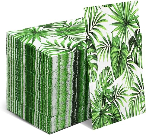 Outus 200 Tropical Palm Leaf Guest Napkins Disposable Paper Hawaiian Luau Green Leaves Paper Hand Towels for Bathroom Toilet Powder Room Holiday Wedding Birthday Bridal Baby Shower Decorative Towels