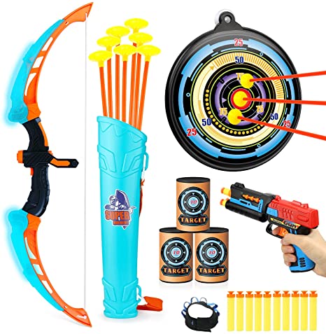 VEPOWER Bow and Arrow for Kids with Foam Dart Toys Gun, Light Up Archery Toy Set, Indoor Outdoor Games Sport Toys Gifts for Boys Girls Ages 3 4 5 6 7 8-12