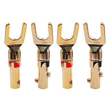 2 Pairs Gold-Plated. Spade Connectors Y Plugs for Speakers(2 Red and 2 Black)