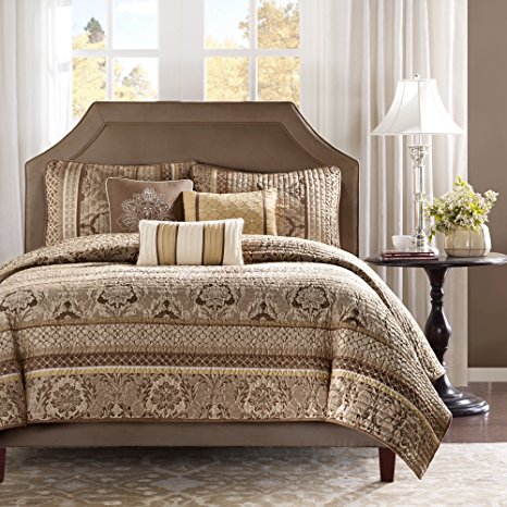 Madison Park Bellagio 6 Piece Quilted Coverlet Set, King, Brown/Gold