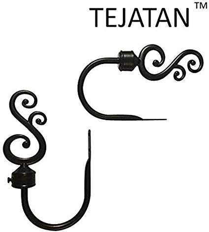 TEJATAN - Curtain Holdbacks for Draperies - Black (Curtain tiebacks Hook, Curtain tieback Hooks for Curtains) (1 Pack (1 Pair))