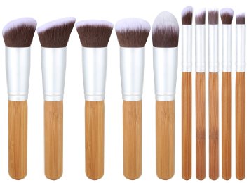 JPNK 10 PCS Synthetic Bamboo Silver Foundation Powder Blending Makeup Brushes Set
