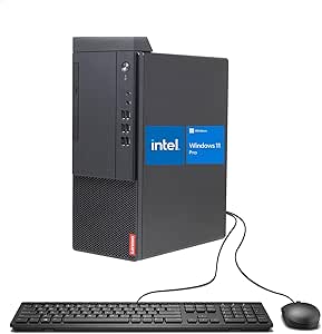 Lenovo V50t Business Tower Desktop, Intel Core i5-10400, 32GB RAM, 1TB SSD, Wired Keyboard & Mouse, DVD-RW, 2-Monitor Support 4K, HDMI, RJ-45, DVI, VGA, Wi-Fi, Windows 11 Pro, Black