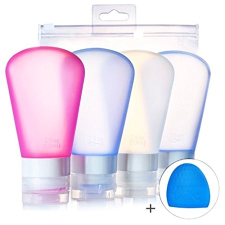 Imanom Leak-proof Portable Soft Silicone Containers 2 OZ Travel Bottles Set, TSA Approved - Squeezable & Refillable Travel Containers for Shampoo Cosmetics Toiletry Lotion with Silicone Cup