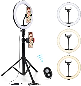 UNIFUN 10" Selfie Ring Light with Tripod Stand & Phone Holder for Live Stream/Makeup, Dimmable Led Camera Beauty Ringlight for YouTube TikTok/Photography Compatible for iPhone and Android Phone
