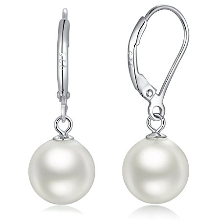 Dangle Pearl Earrings,Sterling Silver Tear Drop Pearl Earrings 10mm,Freshwater Cultured Shell Pearl Earrings Dangle Studs,Imitation Pearl Earrings,Women's Dangle Earrings Fish Hook