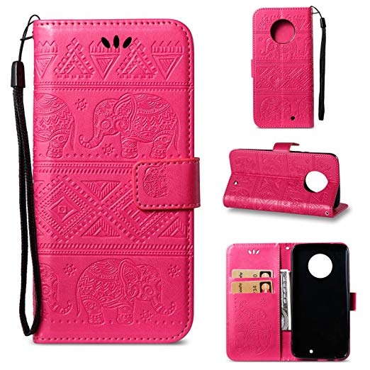 Moto X4 Case,DAMONDY Elephant Embossed Flowers PU Leather Magnetic Flip Cover Stand Card Holders & Hand Strap Wallet Purse Case for Motorola Moto X4 (2017)-hot pink