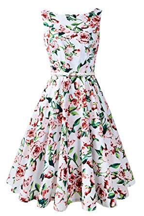 Chicanary Women's Floral 1950s Rockabilly Cotton Vintage Dress