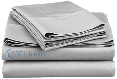 Amazon-Top Quality Coziest 4-PCs Bed Sheet Set 600 TC World Finest Egyptian Cotton { Solid Pattern } 100% Satisfaction Guarantee! Extra Large 24" Inch Deep Pocket Fitted Sheet ( Queen, Silver Grey )