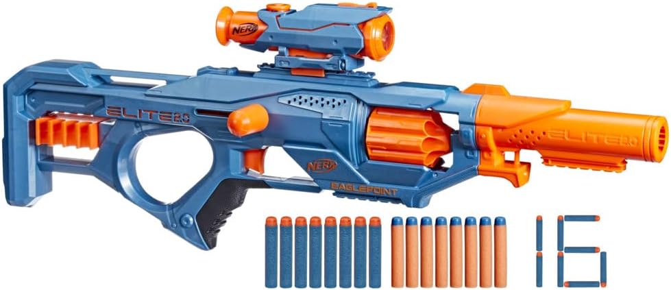 Nerf Elite 2.0 Eaglepoint RD-8 Blaster - 8-Dart Drum, Detachable Scope and Barrel, 16 Nerf Darts, Bolt Action