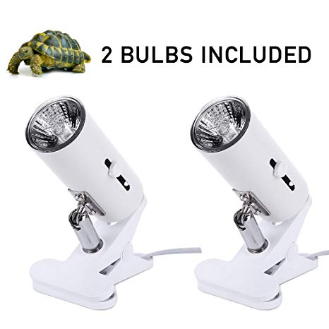 2-Pack 25W UVA UVB Lamp Lights with Bulbs| Heat and Light for Reptiles and Amphibian Tanks, Terrariums Cages | Adjustable and Rotates 360° | Clip or Hang Light | Works with Various Light Bulbs