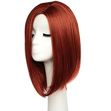 BESTUNG Short Bob Wigs Straight Hair Wigs for Women Shoulder Length Full Wig Natural Looking with Wig Cap(Wine Red)