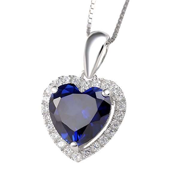 Newshe 4ct Heart Created Blue Sapphire White Topaz 925 Sterling Silver Pendant Necklace 18" Chain