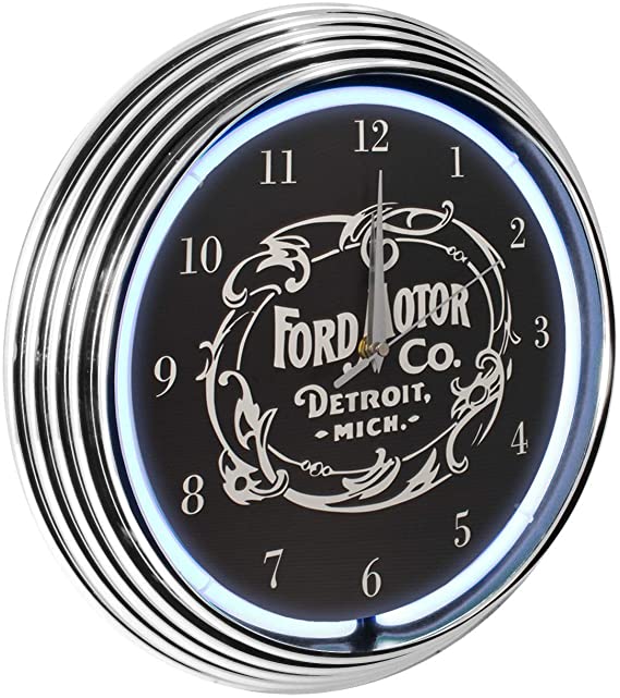 Blue Oval Industries White Light Up Neon Wall Clock 15-Inch for Ford Motor Company