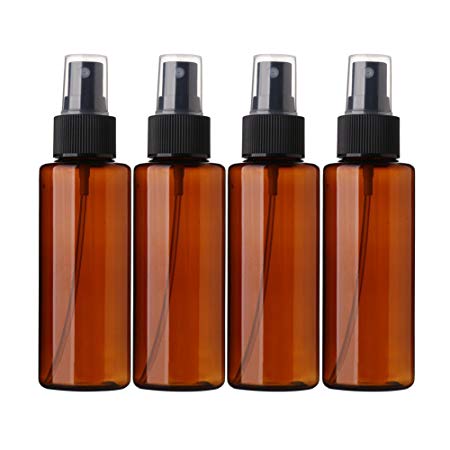 Sinide Refillable Plastic Spray Bottles 100ML(3.42oz) - 4 Pack Amber Fine Mist Perfume Make Up Clear Empty Sprayer Bottle Cosmetic Atomizers Toiletries Liquid Containers Leak Proof (Amber)