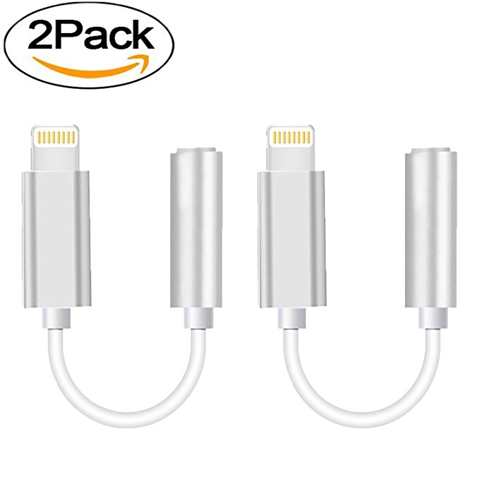 [2 Pack] Headphone Adapter to 3.5mm earbuds Jack Adapter Earphone for iPhone 7 and 7 Plus Lightning Connection Converter (Silver)