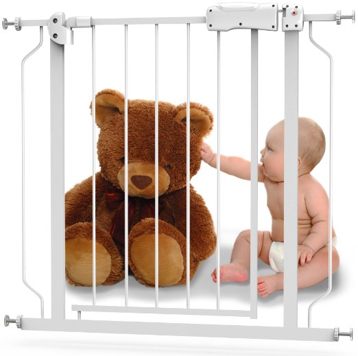 Baby Safety Gate with Walk-Thru Door - From 29" to 39" with 1 Extension - Strong Durable Metal with Easy Locking System - Great for Doorways, Staircases, Children or Pets