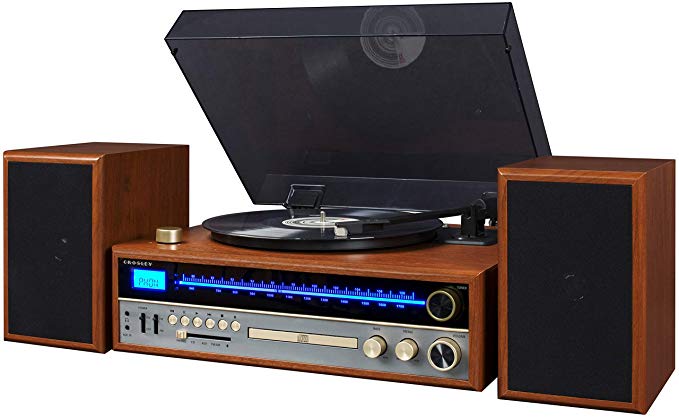Crosley 1975T Turntable System with Bluetooth, CD, AM/FM and Included Speakers, Walnut