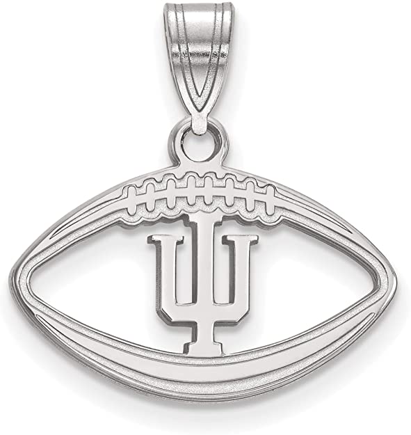 Indiana University Hoosiers IU Trident Logo Football Shaped Pendant in Sterling Silver 14x20mm