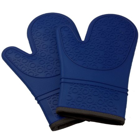 Kuuk Silicone Oven Mitts/Gloves with Non-slip Grip (1 Pair) (Blue)