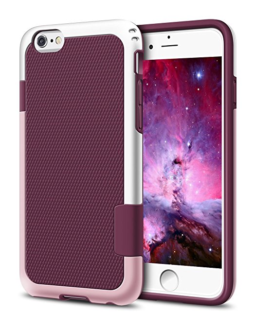 iPhone 6/6S Case, EXSEK 3 Color Case Hybrid Impact Ultra Slim Durable [Anti-Slip] Scratch Resistant Soft Gel Bumper Rugged Case for iPhone 6/6S 4.7 Inch (Wine Red)