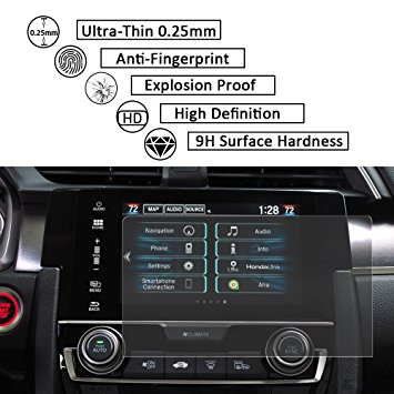 JoyTutus 2 Pcs Honda Tempered Glass Screen Protector Foils Fit the 2016 2017 Civic EX EX-T EX-L Touring 7" GPS Display