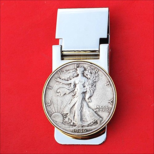 US 1946 Walking Liberty Half Dollar 90% Silver Coin Hinged Money Clip NEW