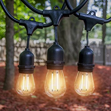 LED Outdoor & Indoor Edison Style String Lights – 48ft Long String Light - with 15 Energy-Saving LED Light Bulbs - 50k hour LED bulb life-span, Commercial Grade Heavy Duty Weatherproof LED Lighting
