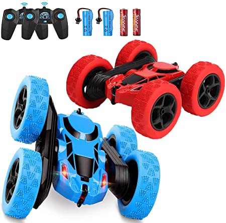 Remote Control Car, 2Pack 4WD 2.4GHz Electric Race Stunt RC Cars, Double Sided Rotating Vehicles 360° Flips, Kids Toy Cars for Boys & Girls