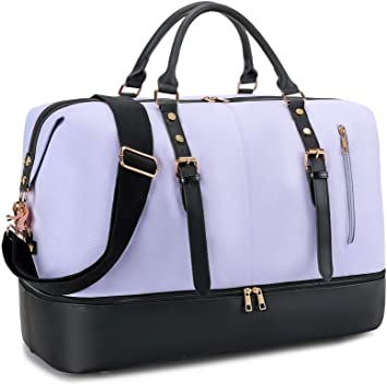 Weekender Carry On Tote Overnight Bag for Women Travel Duffle with Bottom Shoe Compartment (Purple)