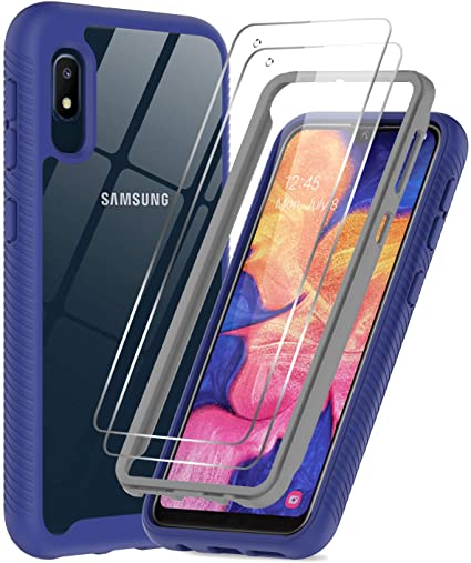 LeYi Samsung A10e Case (Not Fit A10), Samsung Galaxy A10e Case with 2 Tempered Glass Screen Protector, Full Body Protective Hybrid Rugged Clear Bumper Shockproof Phone Cover Case for Galaxy A10e Blue