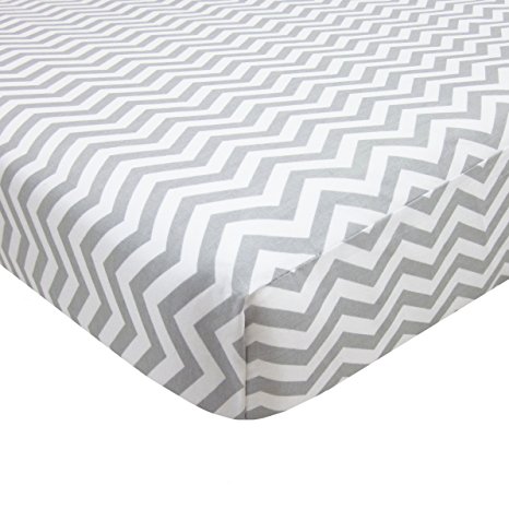 TL Care 100% Cotton Percale Fitted Mini Crib Sheet, Gray Zig Zag, 24" x 38"