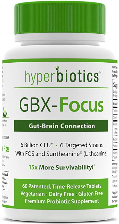 Hyperbiotics GBX-Focus Time Released with Targeted Strains and Suntheanine® to Support The Gut-Brain Connection