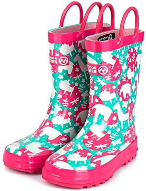 OutdoorMaster Kids Toddler Rain Boots BPA-Free Easy Pull-On Handle for Boy Girl