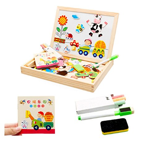 Drawing Board & Magnetic Spells ,Edobil 2 in 1 Drawing Board Kids Toy with Jigsaw, Eraser, Chalk for Children,Kids