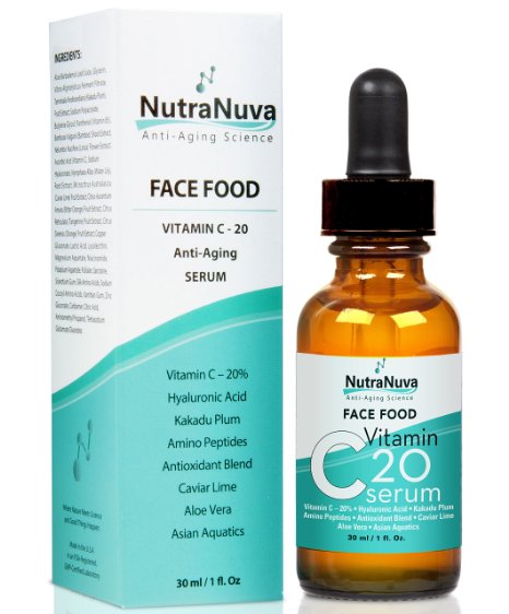 FACE FOOD - BEST Anti Aging Vitamin C SERUM and Eye Wrinkle Collagen Repair with Earths Richest Source of Vitamin C Hyaluronic Acid Peptides AHAs Aloe etc - Natural Skin Care Product - 4 Men Too