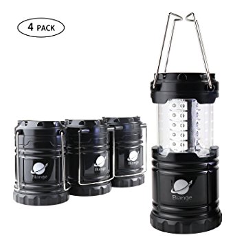 Biange Portable Outdoor LED Camping Lantern 4 Pack - Camping Gear Equipment for Hiking, Emergencies, hurricanes, Outages, Storms (Black, Collapsible)
