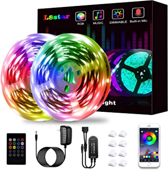 LED Strip Lights, KIKO Led Lights Smart Color Changing LED Lights 32.8ft/10m SMD 5050 RGB Light Strips with Bluetooth Controller Sync to Music Apply for Bedroom, Party, Home Decoration