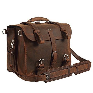 Texbo Real Thick Cowhide Leather Mens Shoulder Briefcase Fit 17 Laptop Bag Tote