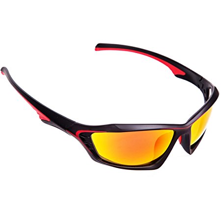 Shieldo Polarized Sports Sunglasses For Men And Women Cycling Driving Mountain Sport Eyeglasses, Mirrored Fashion Shades Eyewear Unbreakable Frame Glasses SLT002