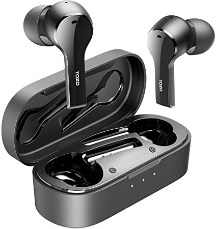 TOZO T9 True Wireless Earbuds Call Noise Cancelling Bluetooth 5.0 and Deep Bass ENC 4 Mic Smart Touch Control with Mini Wireless Charging Case IPX7 Waterproof Built-in Mic Headset for Sport/Work Black