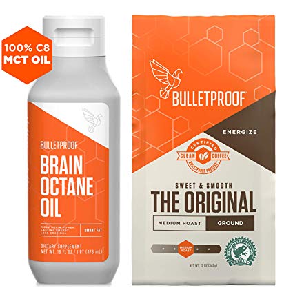 Bulletproof Original 12oz Ground Coffee & 16oz Brain Octane MCT Oil Bundle - Perfect for Keto and Paleo Diet, 100% Non-GMO Gourmet Organic Beans, Responsibly Sourced Premium C8 Oil (Ground)