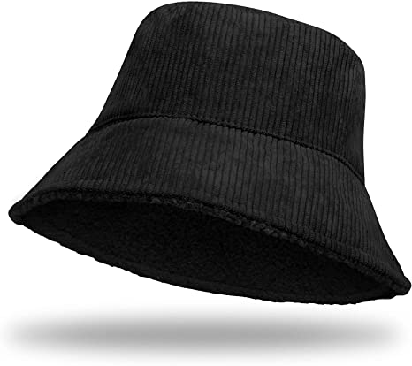KQueenStar Women Corduroy Bucket Hat - Double-Sided Fluffy Fisherman Cap Warm Fuzzy Bucket Hats Packable Autumn Sun Hat