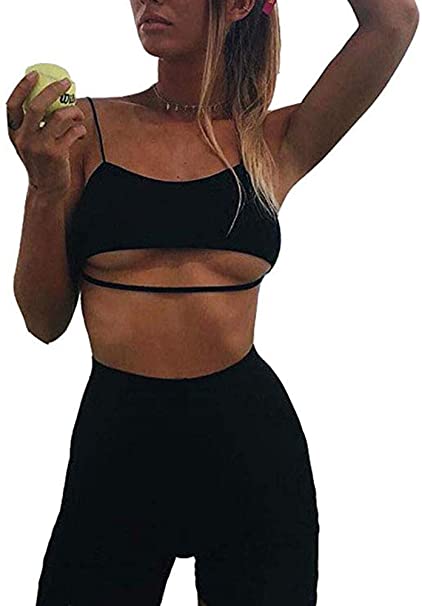 Womens Strap Cut Out Tracksuit 2 Piece Outfits Sexy Crop Tops and Skinny Long Pants Jumpsuit