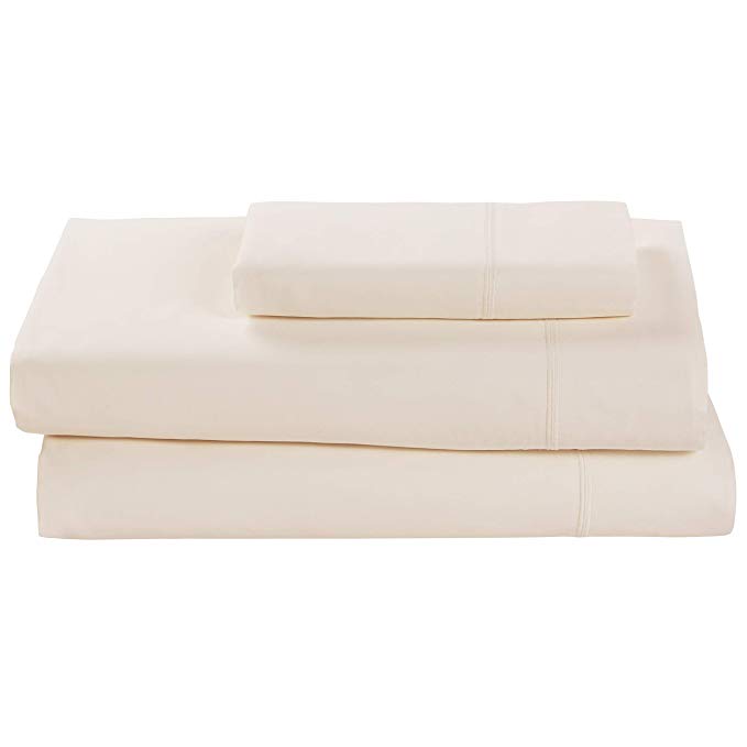 Rivet Soft 100% Percale Cotton Sheet Set, Easy Care, Twin, Egret White