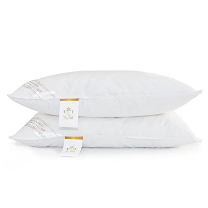 King Two Pack: Luxury Real Down & Feather pillow, 100% Pure Cotton by Duck and Goose co
