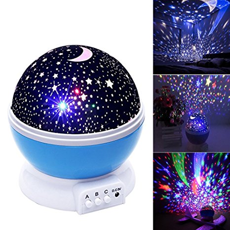 Baby Night Light Moon Star Projector 360 Degree Rotation,Romantic Starry Night Light Lamp Projection for Women Children Kids Bedroom Decor (Blue)